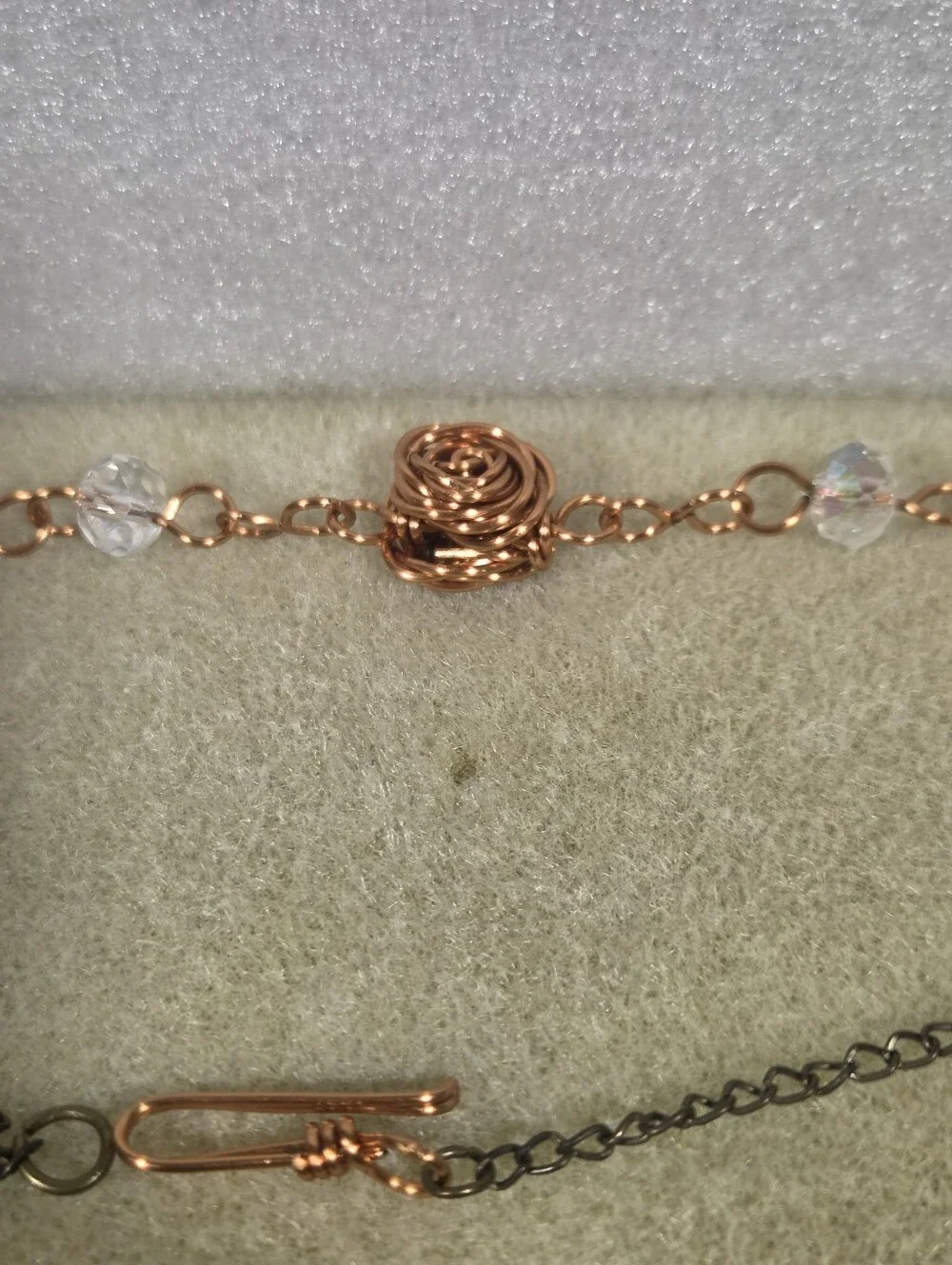 Handcrafted Copper Rose Necklace with Clear Crystal Accents